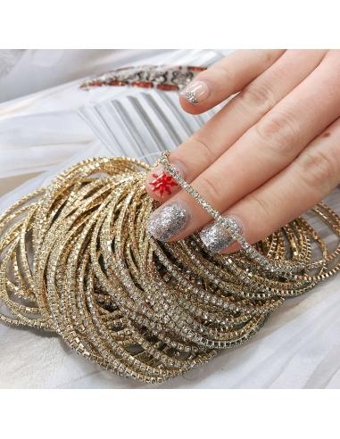 Bracciale Tennis sottile elasticizzato con strass trasparente 2 mm 1pz  colore oro chiaro