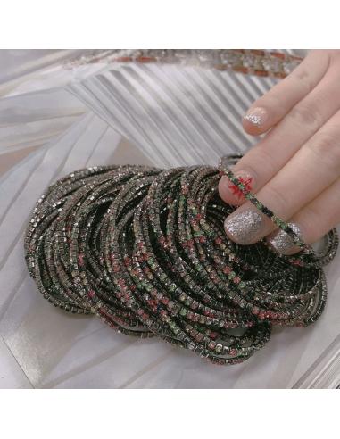 Bracciale Tennis sottile elasticizzato con strass colore tormalina 2mm 1pz colore canna di fucile GDO