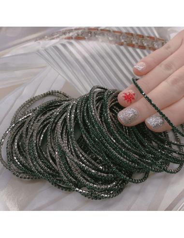 Bracciale Tennis sottile elasticizzato con strass verde smeraldo 2mm 1pz colore canna di fucile GDO