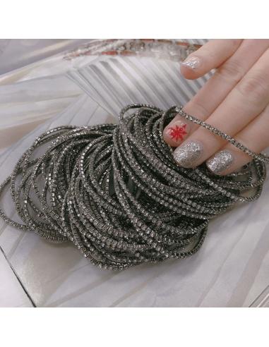 Bracciale Tennis sottile elasticizzato con strass grigio 2mm 1pz colore canna di fucile GDO