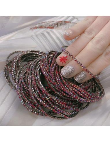 Bracciale Tennis sottile elasticizzato con strass bordeaux AB 2mm colore canna di fucile GDO