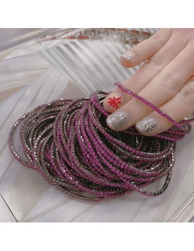 Bracciale Tennis sottile elasticizzato con strass fucsia 2mm 1pz colore canna di fucile GDO