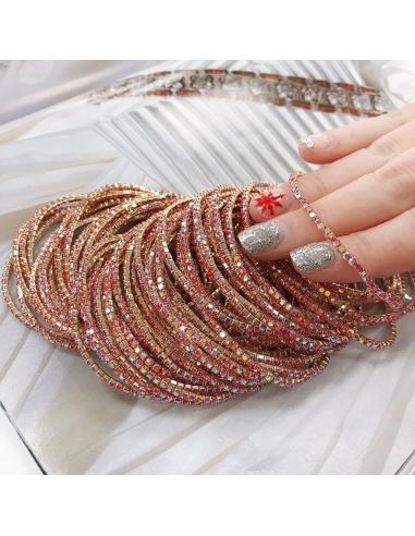 Bracciale Tennis sottile elasticizzato con strass arancione AB 2mm colore oro chiaro