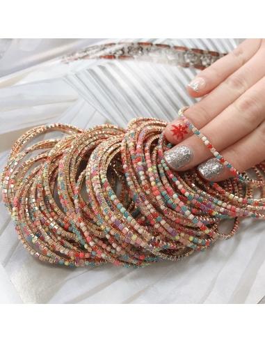 Bracciale Tennis sottile elasticizzato con strass colore mix 2 mm 1 pz ottone oro chiaro