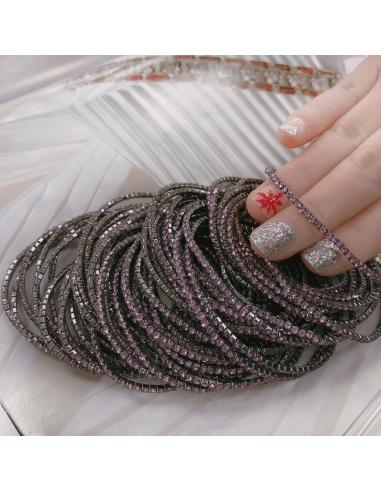 Bracciale Tennis sottile elasticizzato con strass lilla 2mm 1pz colore canna di fucile GDO