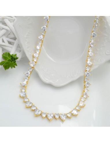 Collana Tennis con Cuori bianchi e chiusura a incastro in ottone oro 44cm | GDO