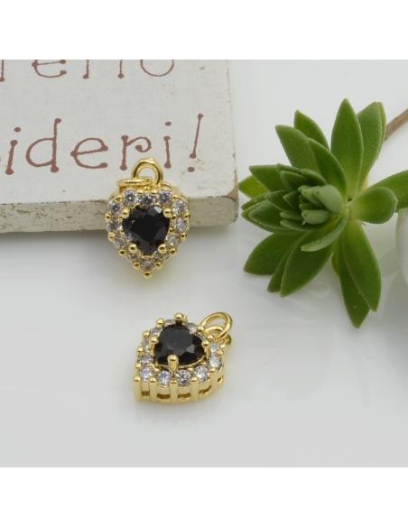 Ciondolo cuore in ottone oro con strass vari colori 13x9mm 1pz Gioie d'Oriente
