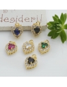 Ciondolo cuore in ottone oro con strass vari colori 13x9mm 1pz | GDO