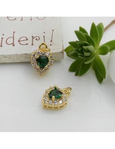 Ciondolo cuore in ottone oro con strass vari colori 13x9mm 1pz Gioie d'Oriente