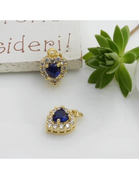 Ciondolo cuore in ottone oro con strass vari colori 13x9mm 1pz Gioie d'Oriente