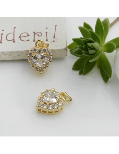 Ciondolo cuore in ottone oro con strass vari colori 13x9mm 1pz Gioie d'Oriente