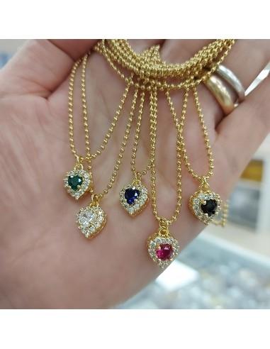 Ciondolo cuore in ottone oro con strass vari colori 13x9mm 1pz Gioie d'Oriente