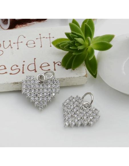 Ciondolo cuore pixel in ottone con strass zirconi 14.5mm 1pz Gioie d'Oriente