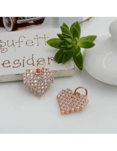 Ciondolo cuore pixel in ottone con strass zirconi 14.5mm 1pz Gioie d'Oriente