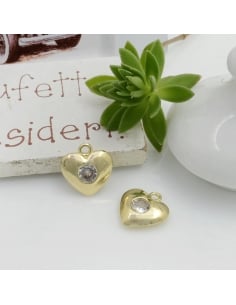 Ciondolo cuore in ottone con zircone trasparente 11mm 1pz Gioie d'Oriente
