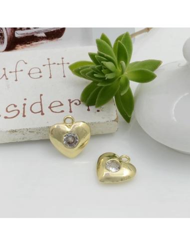 Ciondolo cuore in ottone con zircone trasparente 11mm 1pz Gioie d'Oriente