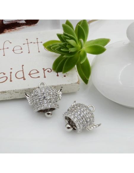 Ciondolo campanella diavoletto in ottone con zirconi 12x14mm argento 1pz Gioie d'Oriente