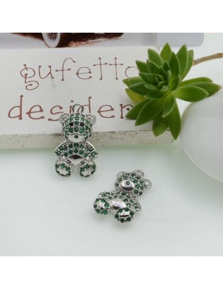 Ciondolo orsetto in ottone con strass colorati 17x11mm 1pz Gioie d'Oriente