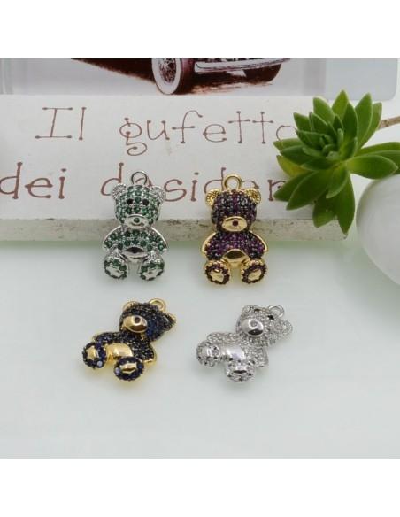 Ciondolo orsetto in ottone con strass colorati 17x11mm 1pz Gioie d'Oriente