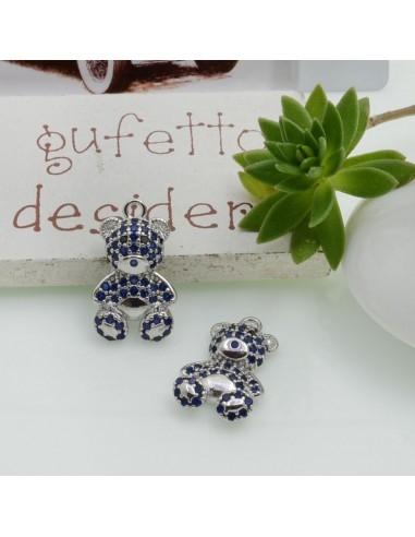 Ciondolo orsetto in ottone con strass colorati 17x11mm 1pz Gioie d'Oriente
