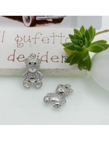 Ciondolo orsetto in ottone con strass colorati 17x11mm 1pz Gioie d'Oriente