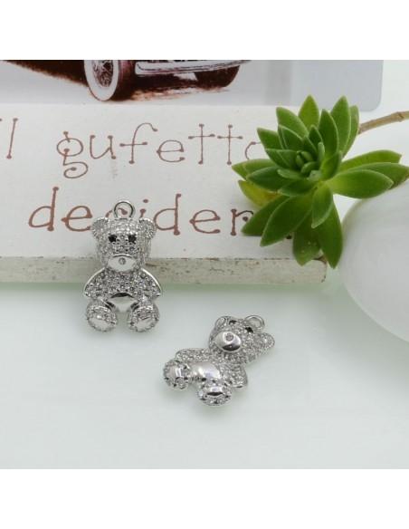Ciondolo orsetto in ottone con strass colorati 17x11mm 1pz Gioie d'Oriente