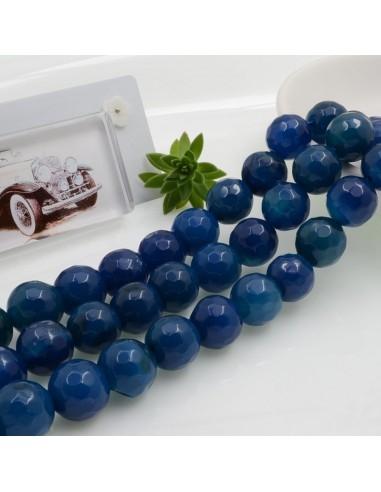 Filo pietre dure agata tonda sfaccettata blu 12mm 32pz