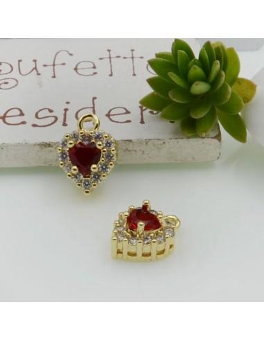 Ciondolo cuore in ottone oro con strass vari colori 13x9mm 1pz Gioie d'Oriente
