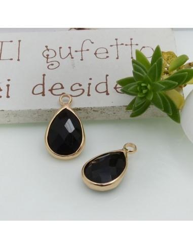 Charm di Cristalli a Forma di Goccia colore Nero con Base Oro 18x10mm 1pz | GDO