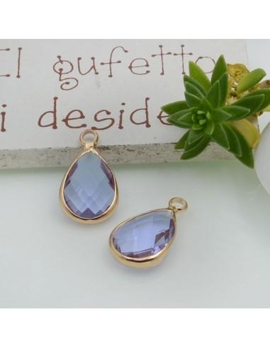 Charm di Cristalli a Forma di Goccia colore Lilla con Base Oro 18x10mm 1pz | GDO
