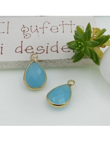 Charm di Cristalli a Forma di Goccia colore Turchese con Base Oro 18x10mm 1pz | GDO