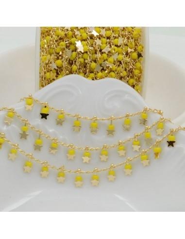 Catena con stelle e perline miyuki gialle in ottone GDO Gioie d'Oriente