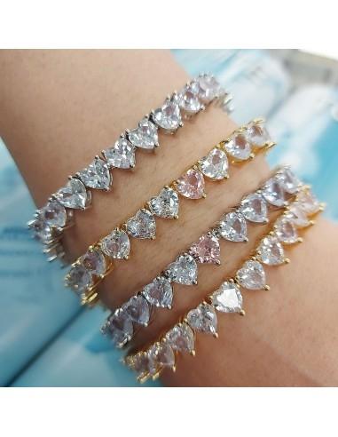 Bracciale Tennis con zirconi a forma di Cuore in ottone 18cm | GDO