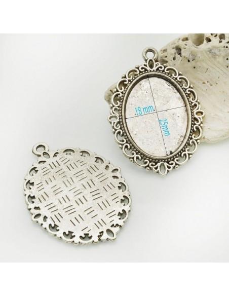 Base cabochon ovale in metallo zamak argento 18x25mm interno 28x39mm esterno 2pz Gioie d'Oriente