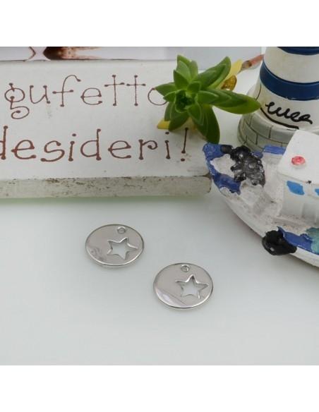 Ciondoli tondi stella vuota in ottone argento rodio 10 mm 2pz Gioie d'Oriente