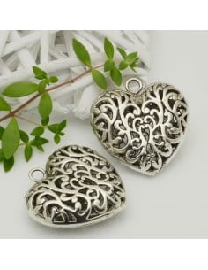 Ciondolo cuore traforato 50mm 1pz colore argento antico Gioie d'Oriente