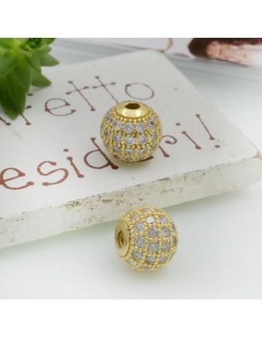 Distanziatore a pallina con zirconi trasparenti base oro 1pz Gioie d'Oriente