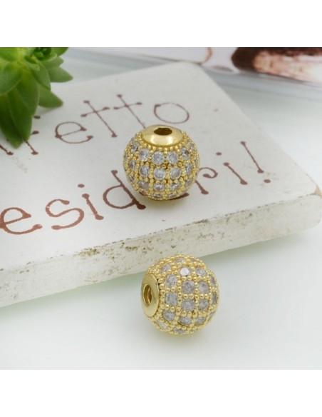 Distanziatore a pallina con zirconi trasparenti base oro 1pz Gioie d'Oriente