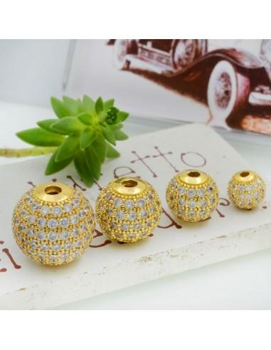 Distanziatore a pallina con zirconi trasparenti base oro 1pz Gioie d'Oriente