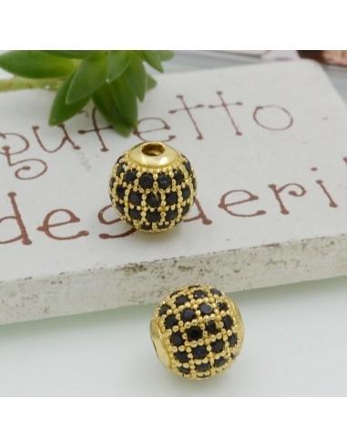 Distanziatore a pallina con zirconi neri base oro 1pz Gioie d'Oriente