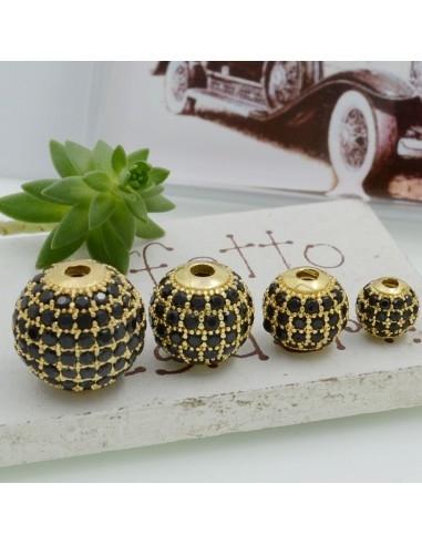 Distanziatore a pallina con zirconi neri base oro 1pz Gioie d'Oriente