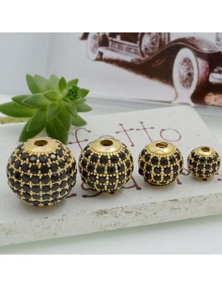 Distanziatore a pallina con zirconi neri base oro 1pz Gioie d'Oriente