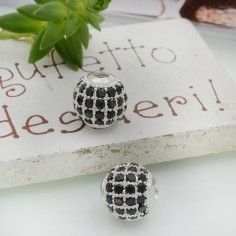 Distanziatore a pallina con zirconi neri base argento 1pz Gioie d'Oriente 2