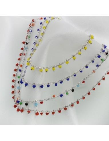 Collana con perline indiane 40 cm in ottone argento GDO
