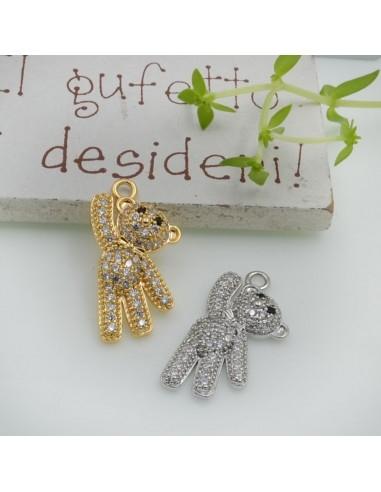 Ciondolo orsetto in ottone con zirconi 23x12mm 1pz Gioie d'Oriente