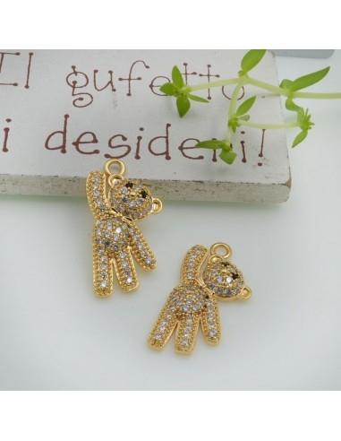 Ciondolo orsetto in ottone con zirconi 23x12mm oro 1pz Gioie d'Oriente