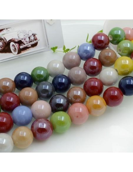 Filo di perle rotonde in ceramica smaltata 14-15 mm 25pz Gioie d'Oriente