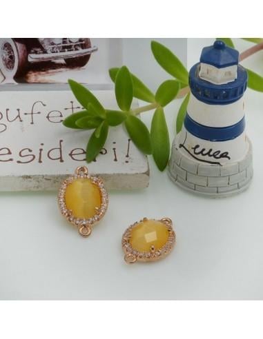 Ciondolo connettore ovale in ottone con strass 18x11mm 1pz Gioie d'Oriente