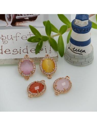 Ciondolo connettore ovale in ottone con strass 18x11mm 1pz Gioie d'Oriente