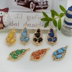 Ciondolo connettore goccia in ottone con strass 28x12mm 1pz Gioie d'Oriente